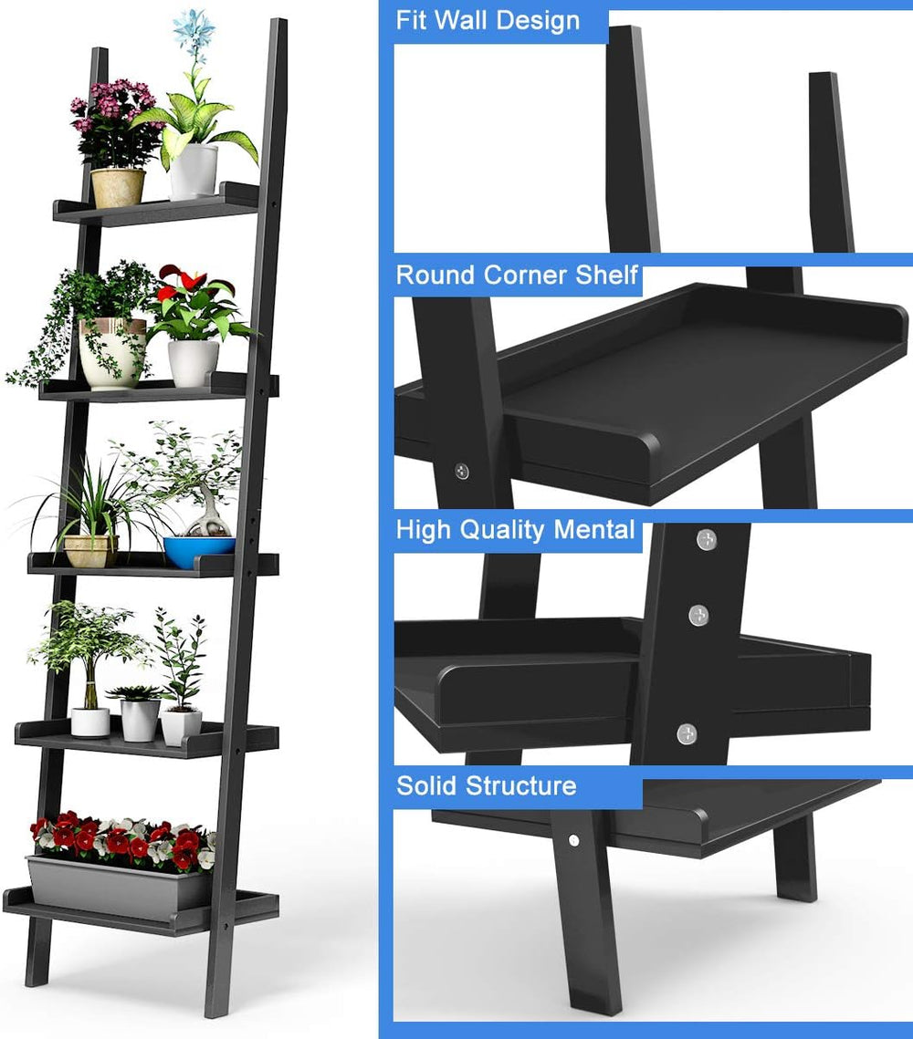 Tangkula Ladder Shelf, 5-Tier Multifunctional Modern Wood Plant Flower Book D...