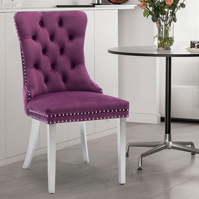 Velvet Upholstered Dining Chairs Set of 2, Modern Kitchen Side Chairs with Na...