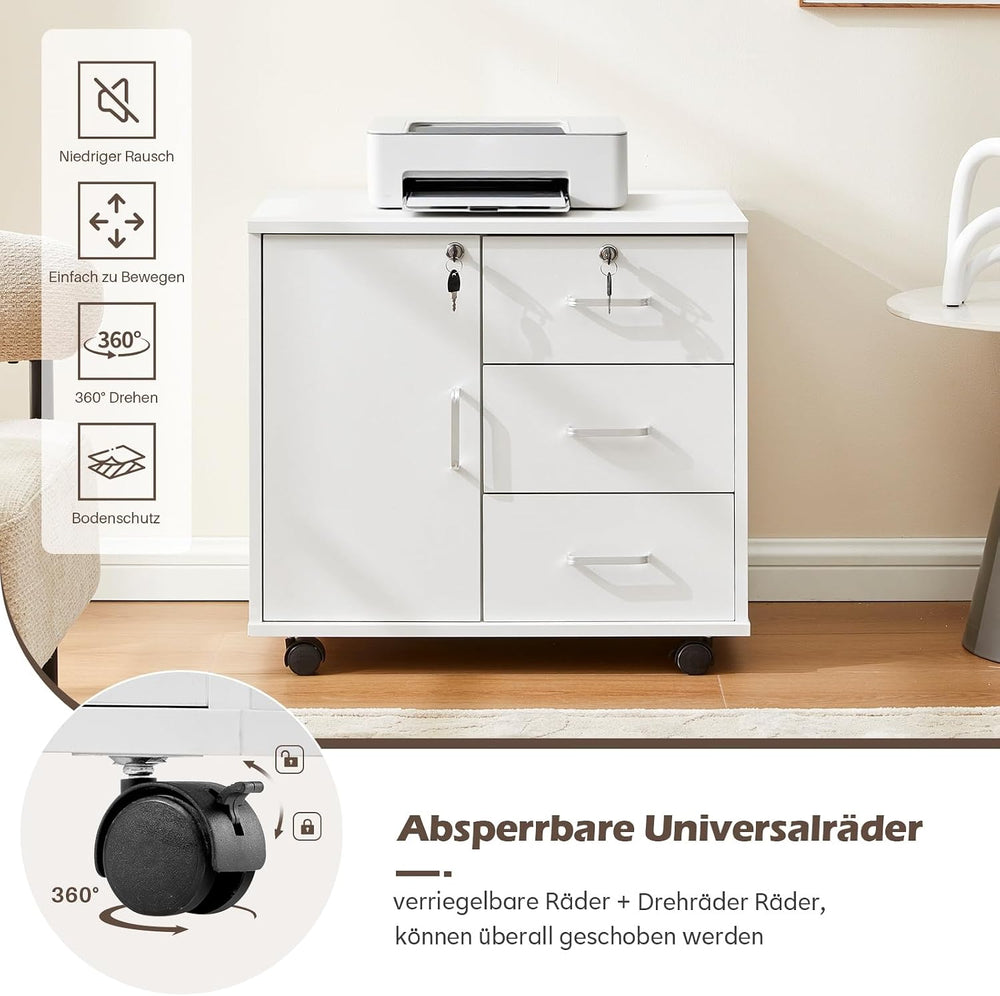 TUKAILAi 3-Drawer Mobile Filing Cabinet Lockable – Under Desk Pedestal on Cas...