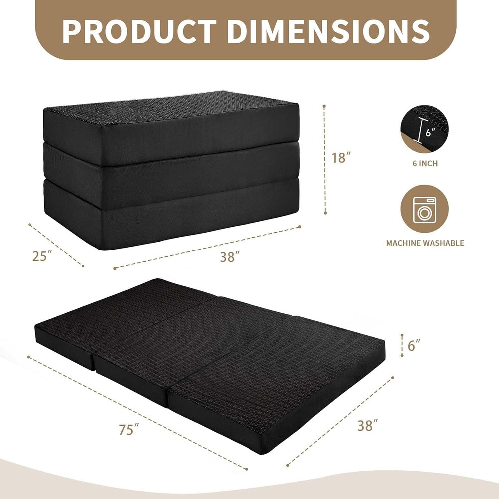 Folding Mattress Twin, 6" Floor Bed Futon for Guest Bed,Camping,Black