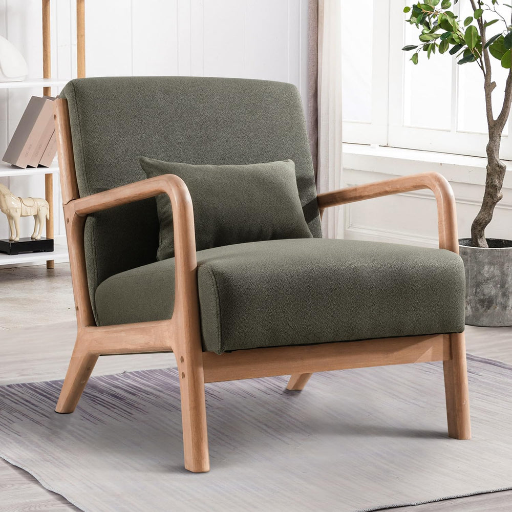 INZOY Mid Century Modern Accent Chair with Wood Frame, Upholstered Living Roo...