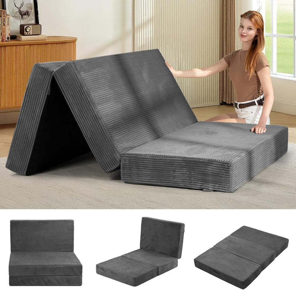 6-Inch Tri-Folding Mattress Full Size - Foldable Futon Sofa Bed with Removabl...