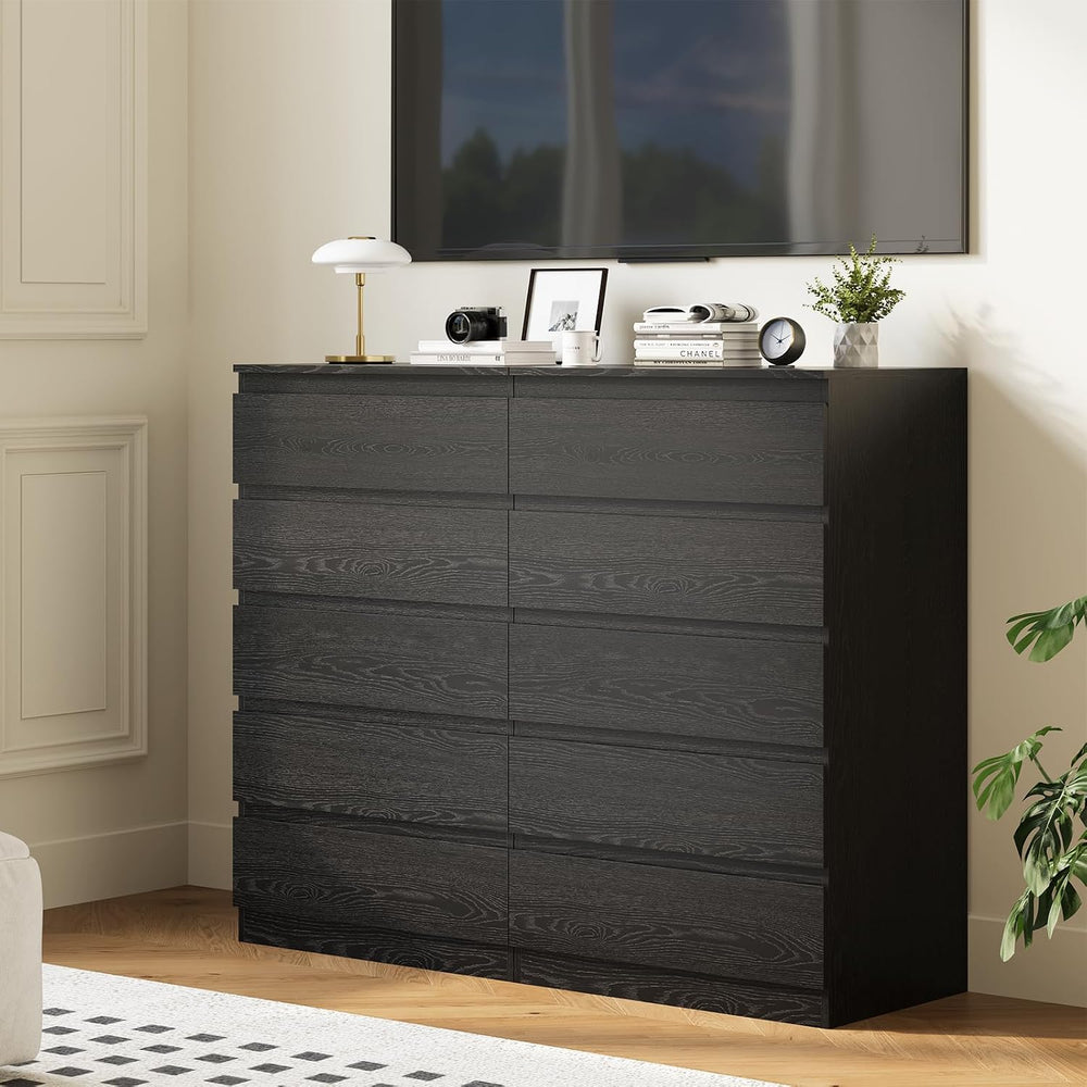 Black Wood Dresser for Bedroom, 5 Drawer for Clothes Storage