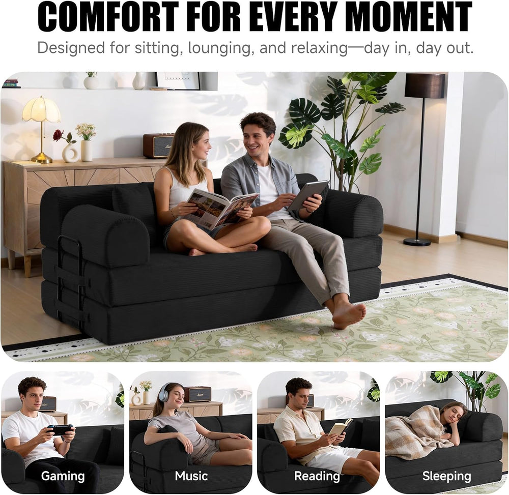 79" Memory Foam Sofa Bed, High Backrest Convertible Futon Boneless Couch