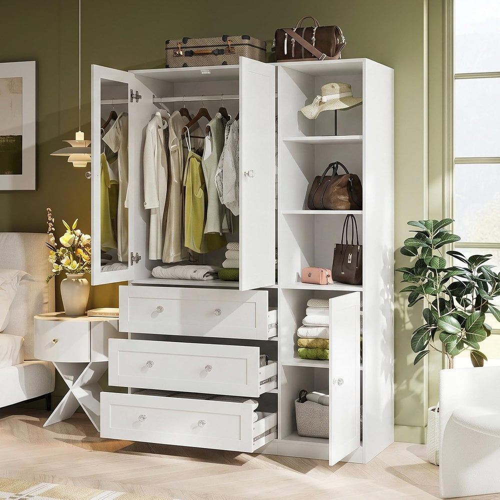 VOWNER 71"H Armoire Wardrobe Closet with Mirror and Open Shelves (1, White)