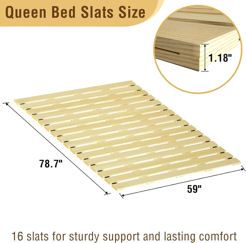 Japanese Tatami Mat Floor Bed, Knotless Solid Wood, Roll-Up Slatted Bed Plate...