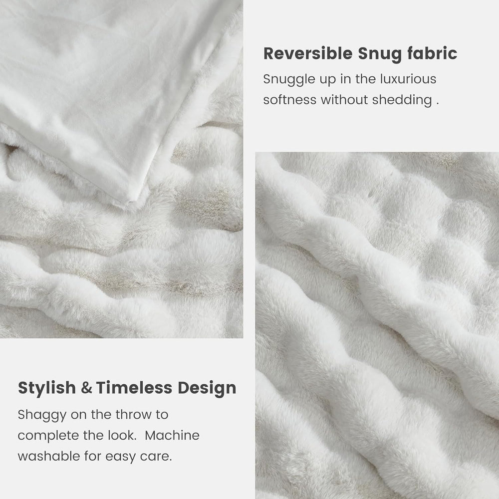 Cozy Bliss Bubble Faux Fur Throw Blanket for Couch, 50"x60", Cream ...