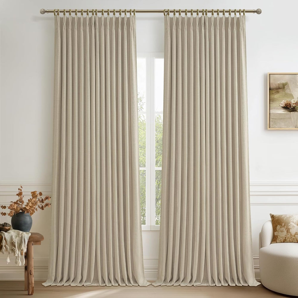 Heavy Natural Linen 100% Light Blocking Curtains & Drapes 96 Inches Long ...