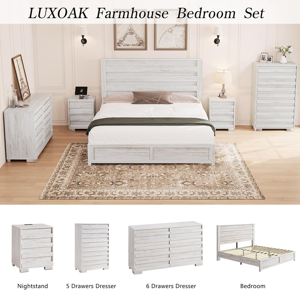 LUXOAK Full Farmhouse Bed Frame with 49" Tall Headboard