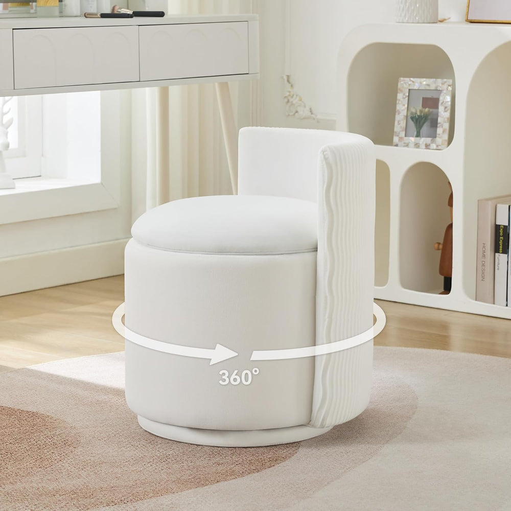 WUTUTUEE Velvet Vanity Chair with Storage, 360° Swivel Makeup Chair with Wave...