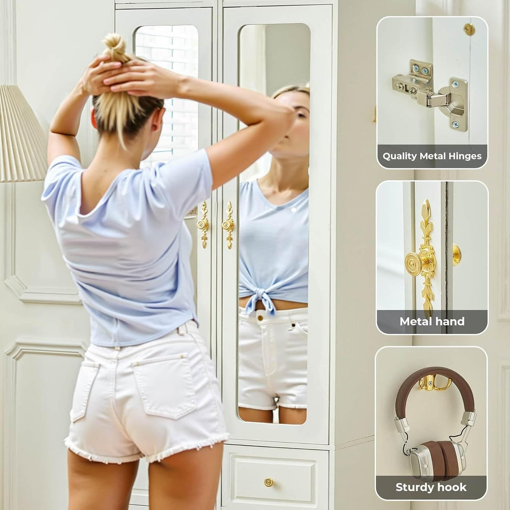 Armoire Wardrobe Closet, White Bedroom Armoires Cabinet with Mirror Door and ...