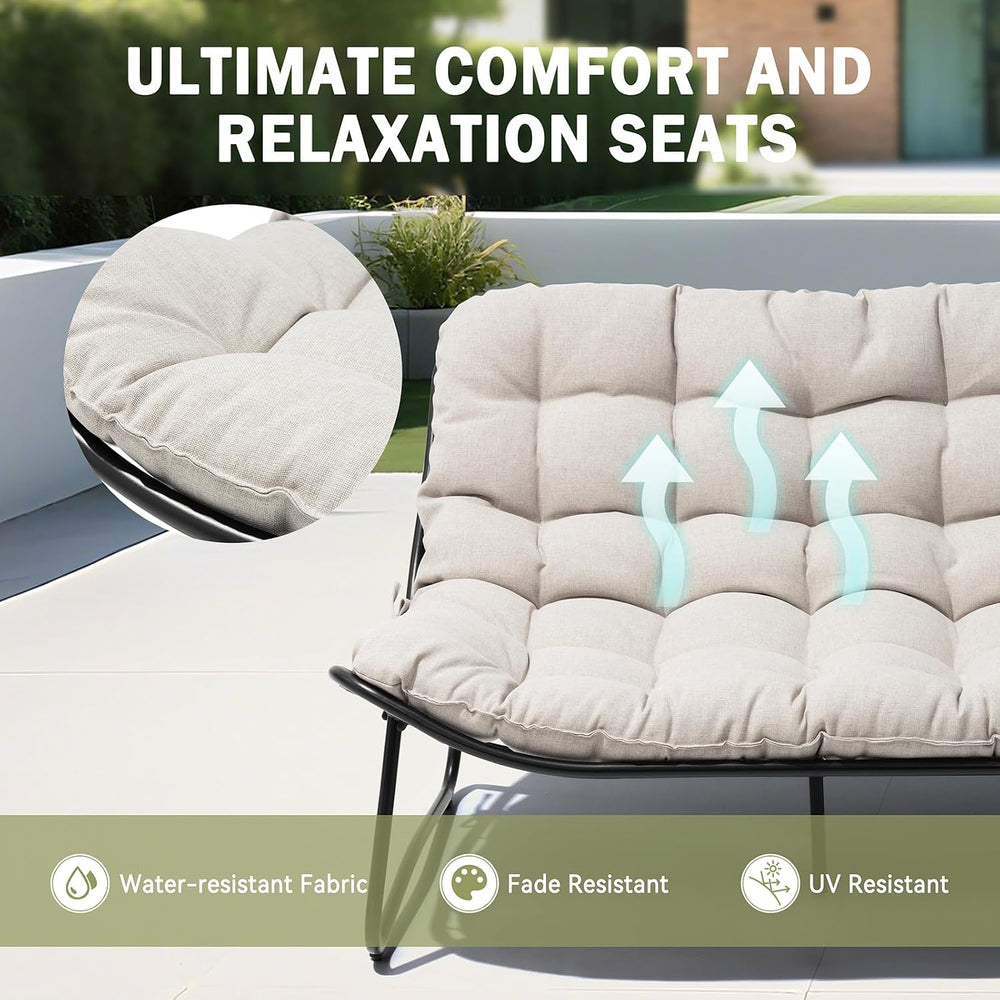 Outdoor Loveseat with Soft Cushion,Patio 2-Seat Boho Sofa (Beige)