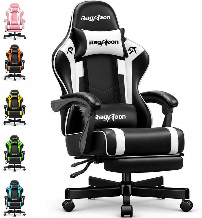 Video Gaming Chair for Adults with Footrest PC Chair, Carbon Black