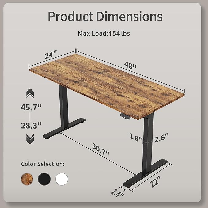 Agilestic Electric Standing Desk, 48 x 24 Inches Height Adjustable Desk, Sit ...