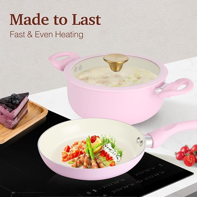 M MELENTA Pots and Pans Set Non Stick, 11-Piece Induction Cookware, Non Toxic