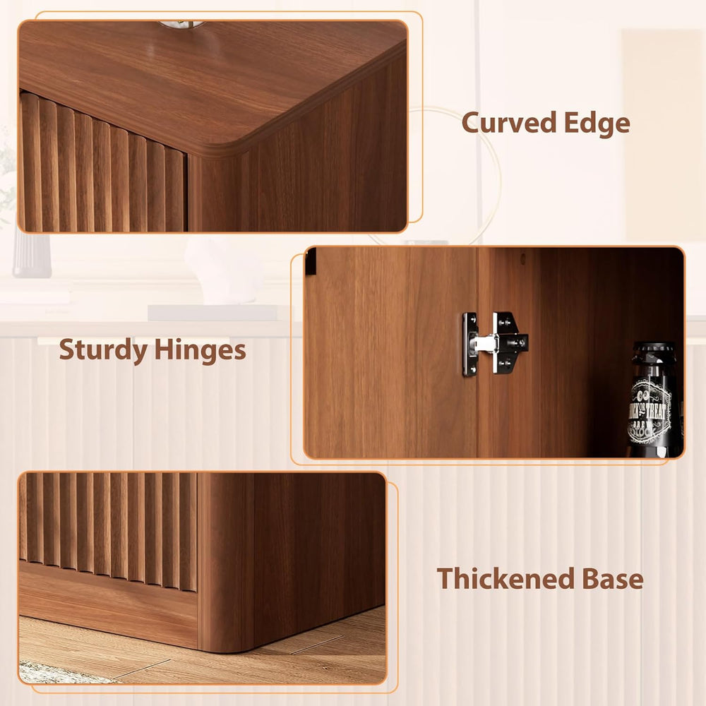 59" Fluted Buffet Sideboard Cabinet with Storage, Wooden 4-Door Sideboar...