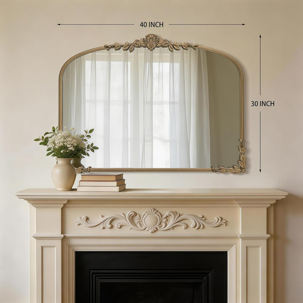 Large Gold Arched Mirror: 40"x30" Matt Gold Vintage Wall Mirror