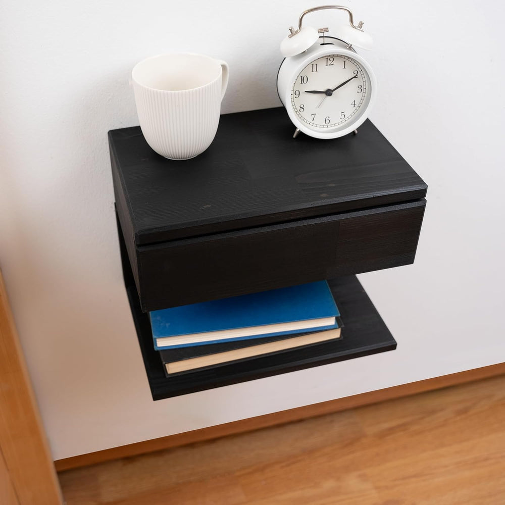 Floating Nightstand Side Accent or End Table with Storage Drawer, Wood Bedsid...