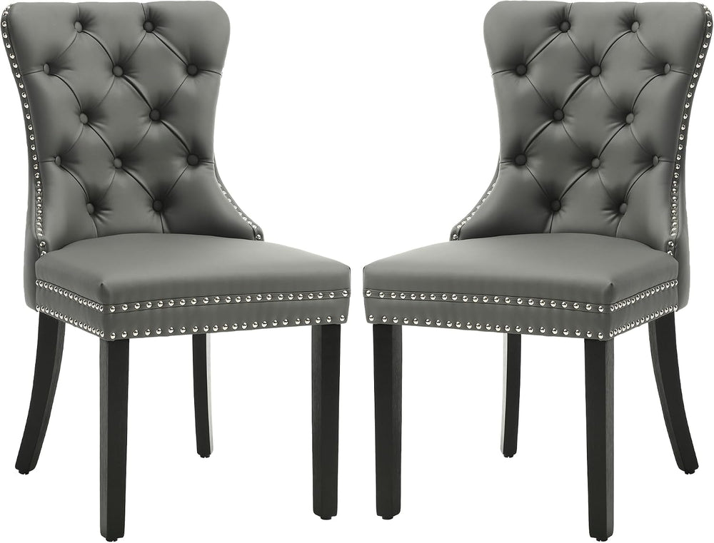KCC Faux Leather Dining Chair Set of 2,Upholstered Dining Room Chair,Gray