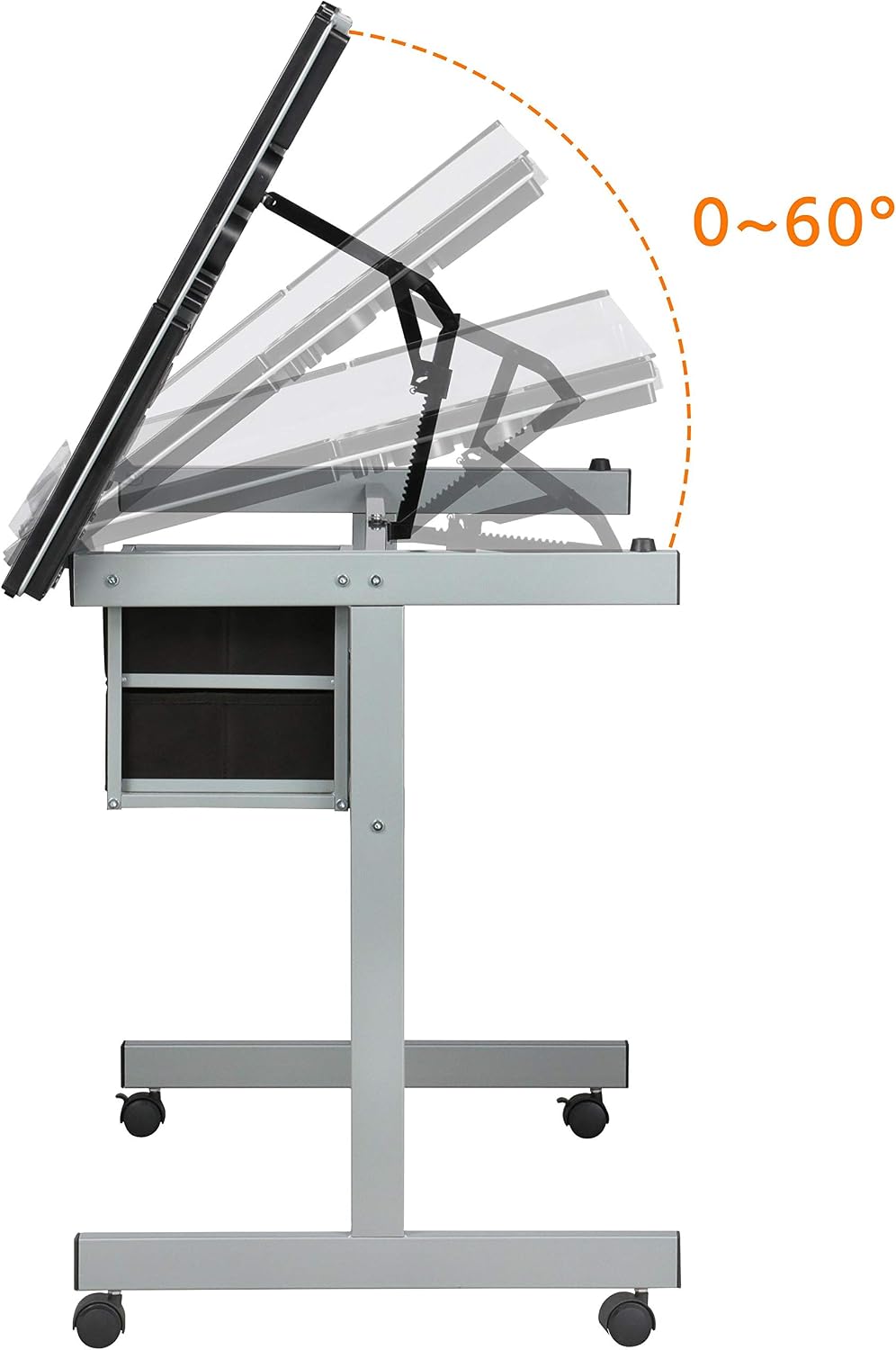 Topeakmart Glass Drafting Table Rolling Drawing Desk Artists Art Craft Desk w...
