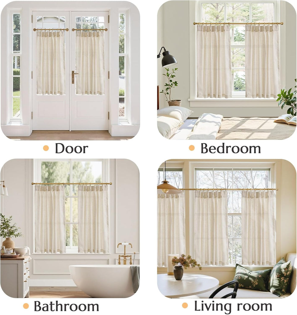 jinchan Tier Curtains Pinch Pleated 38x45 2 Panels Crude Linen