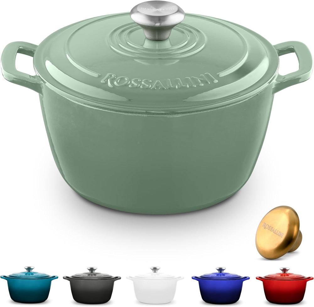 ROSSALLINI Signature Enameled Cast Iron Dutch Oven, Non-Stick Serving Pot