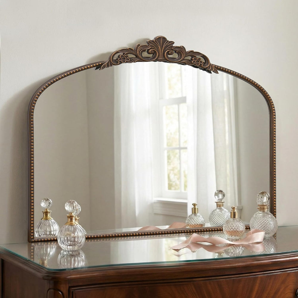 Micasso Vintage Bronze Arched Mirror: 32"x24" Baroque Antique Vanit...