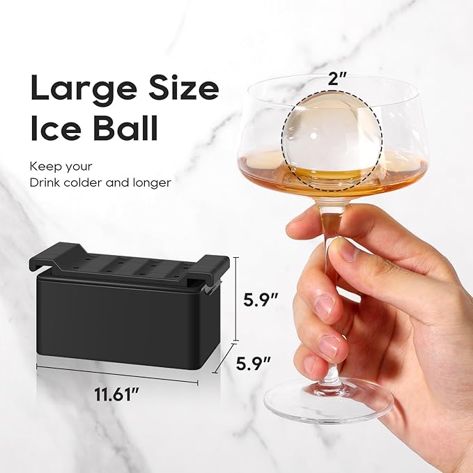 Mooues Clear Ice Cube Maker, 8 Large Whiskey Ice Cubes Mold, 2 Inch Silicone