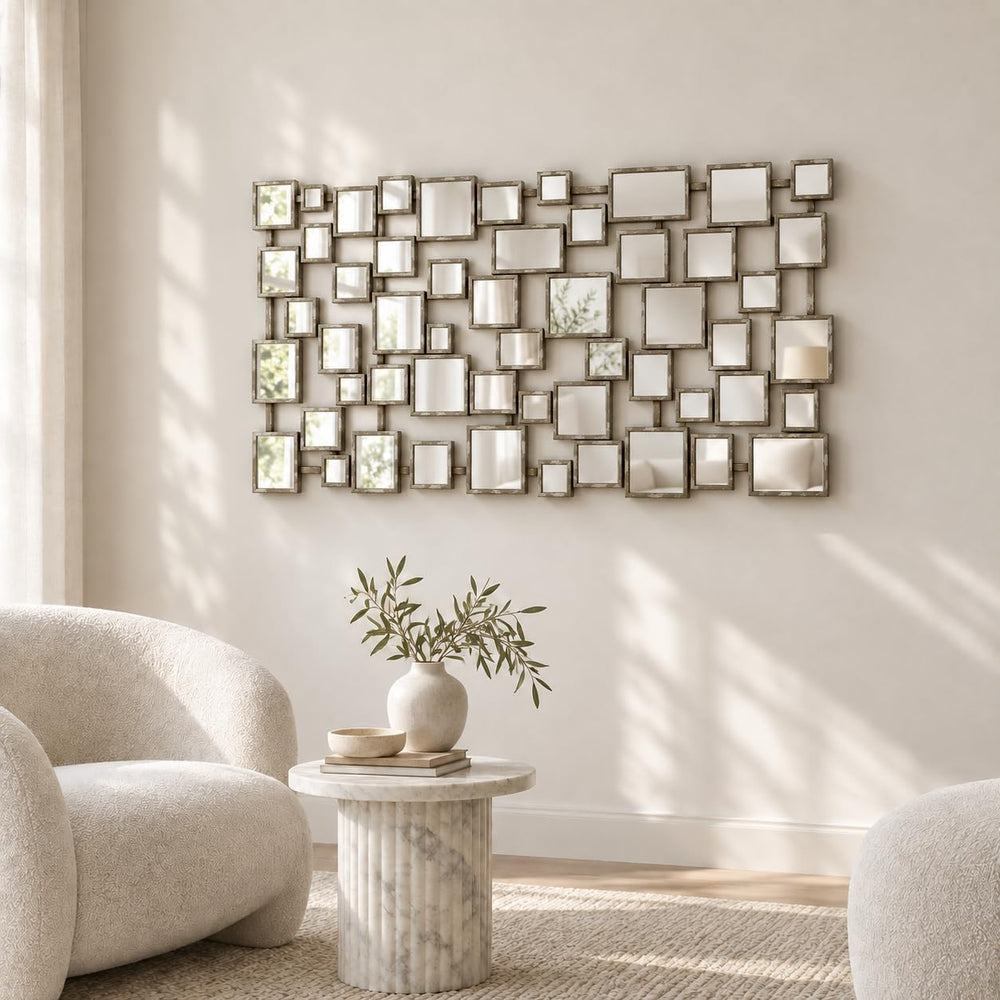 Large Modern Accent Wall Mirror for Living Room Silver 23.6"x47" Me...