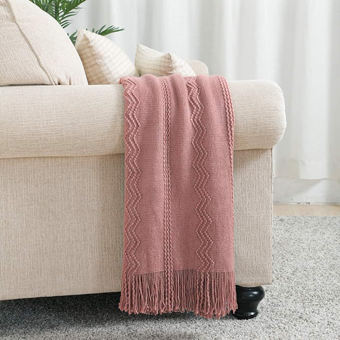 BOURINA Coral Pink Throw Blanket 50 x90 Inches Textured Solid Soft Sofa Throw