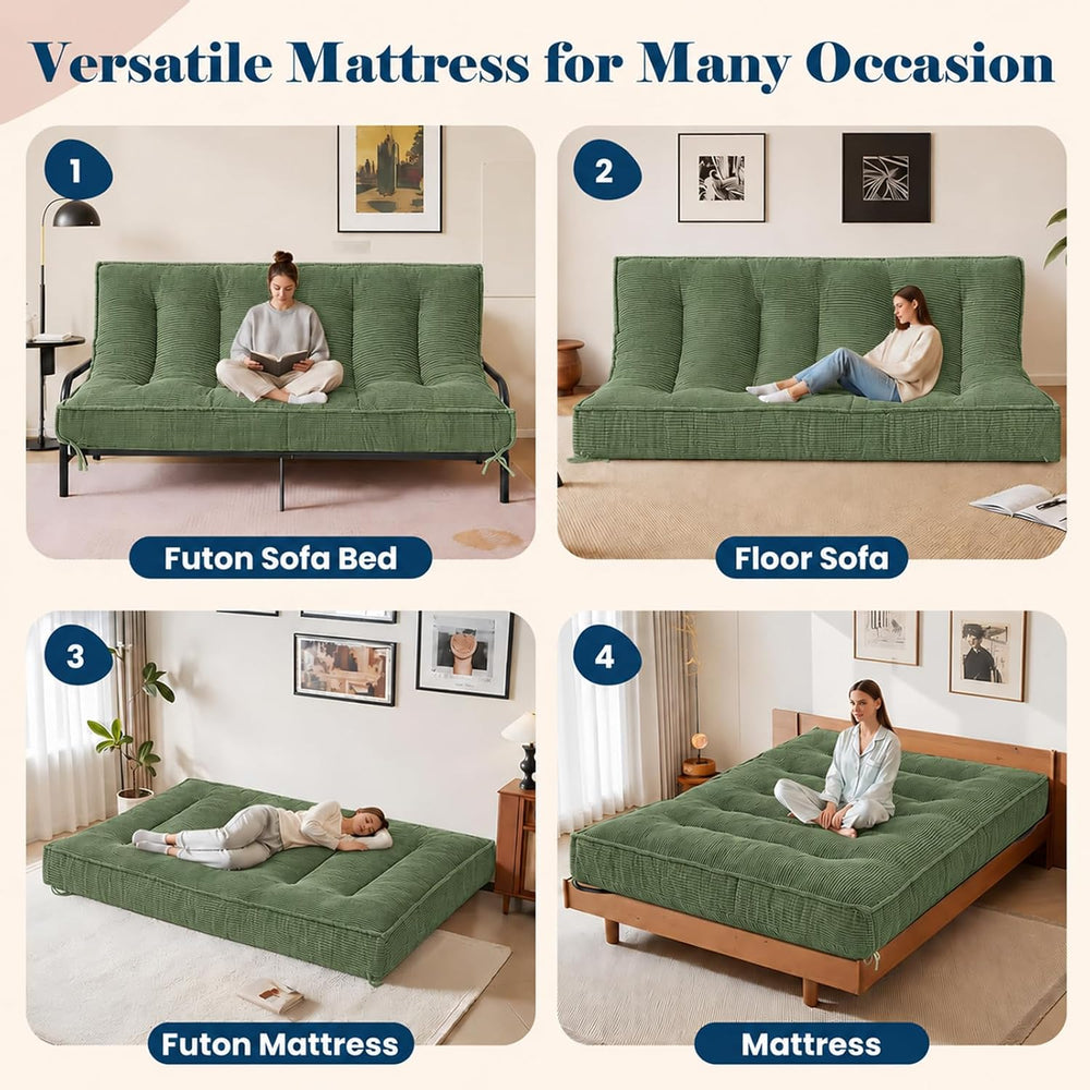 8 Inch Futon Mattress Queen Size, Green (Frame Not Included)