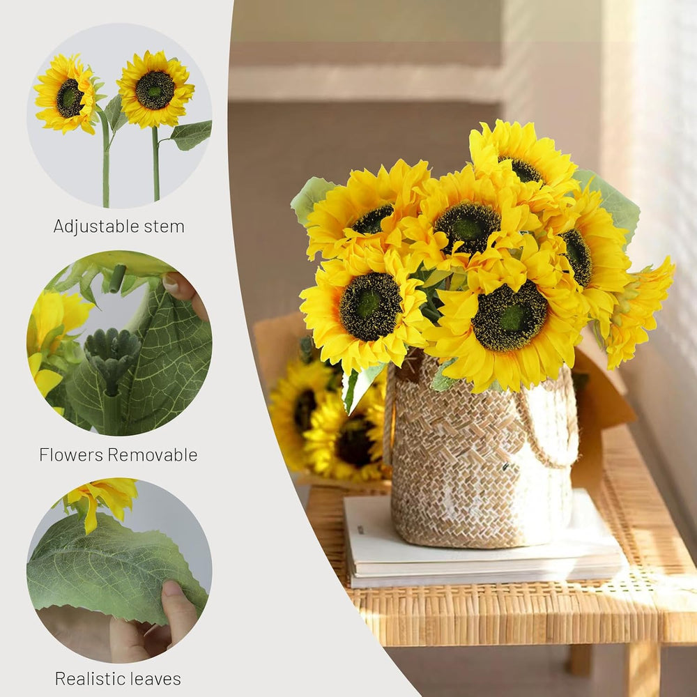 14Pcs Realistic Silk Sunflowers Artificial Flowers,12.6''Fake Sunflow...