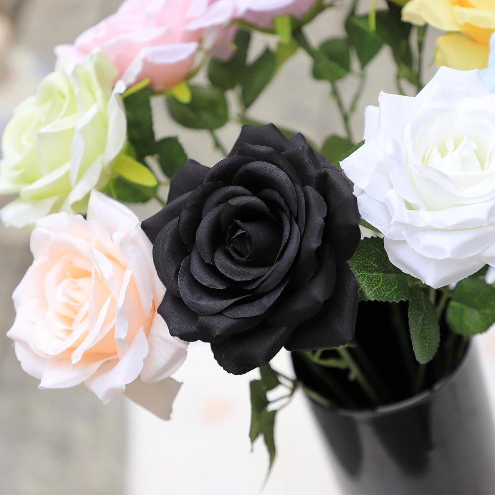 Black Roses Artificial Flowers, 50Pcs 4 Inch Large Fake Roses Bulk