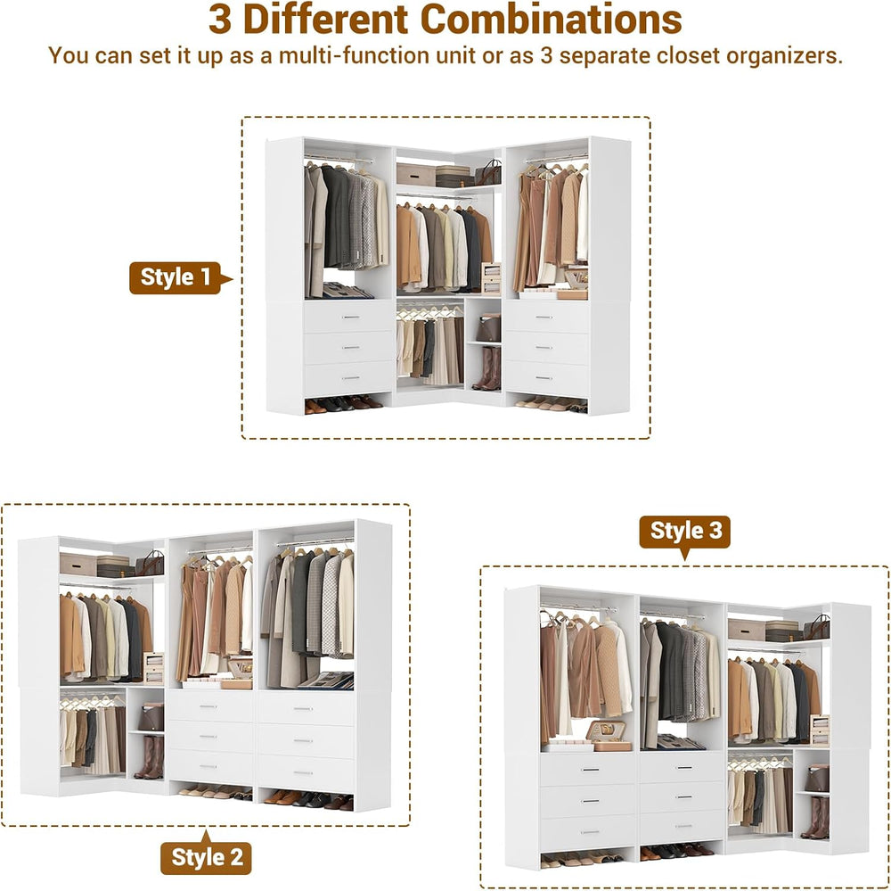 Aheaplus Closet System, Closet Organizer with 6 Drawers, (White, 76.5")