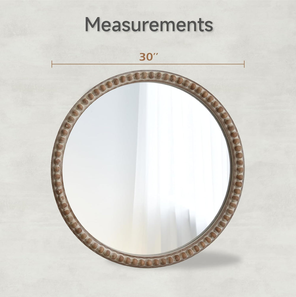 COZAYH - Round Wood Mirror - Rustic Farmhouse Wall Mirror