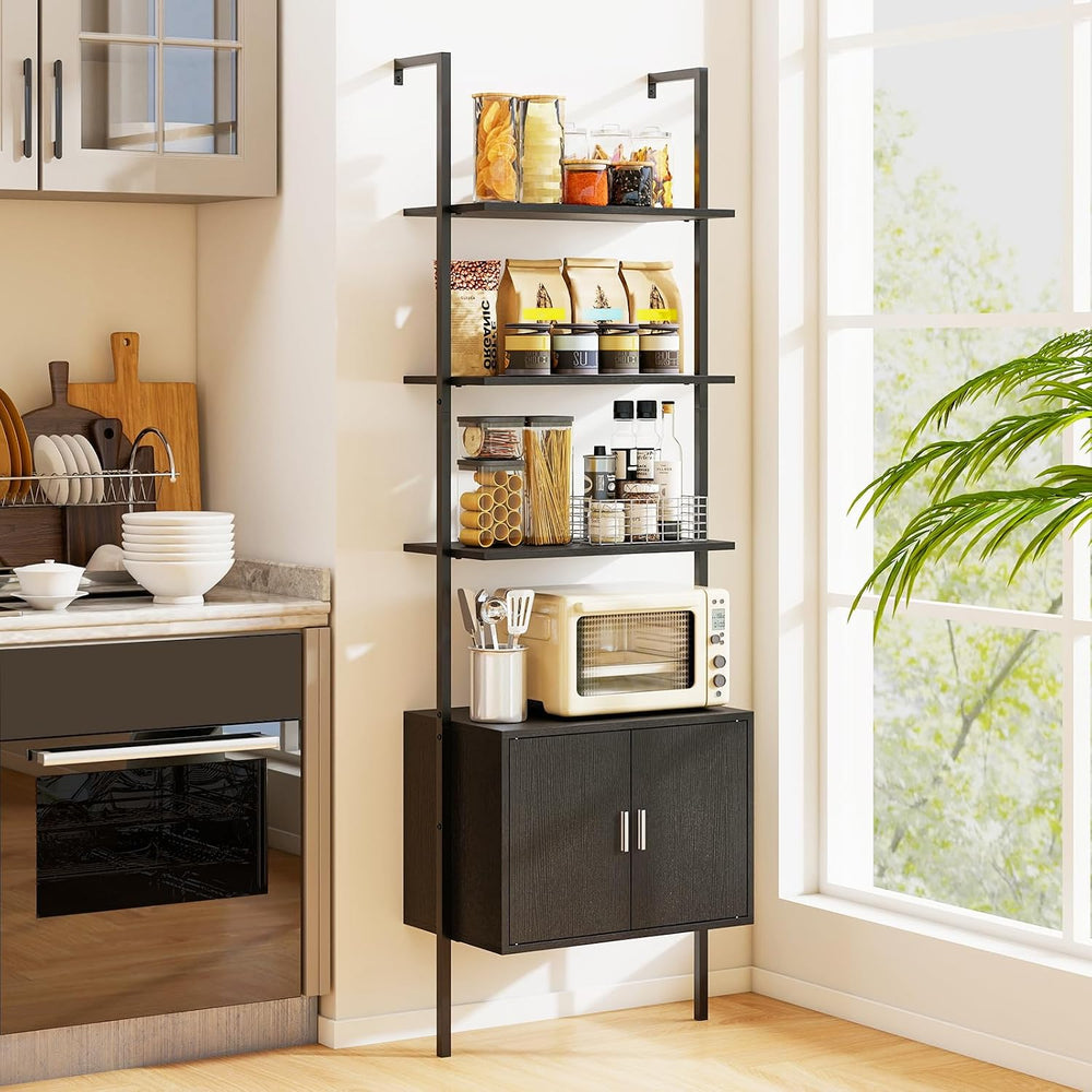 Giantex 72.5" Ladder Bookshelf with Cabinet, 5-Tier Tall Wall-Mounted Sh...