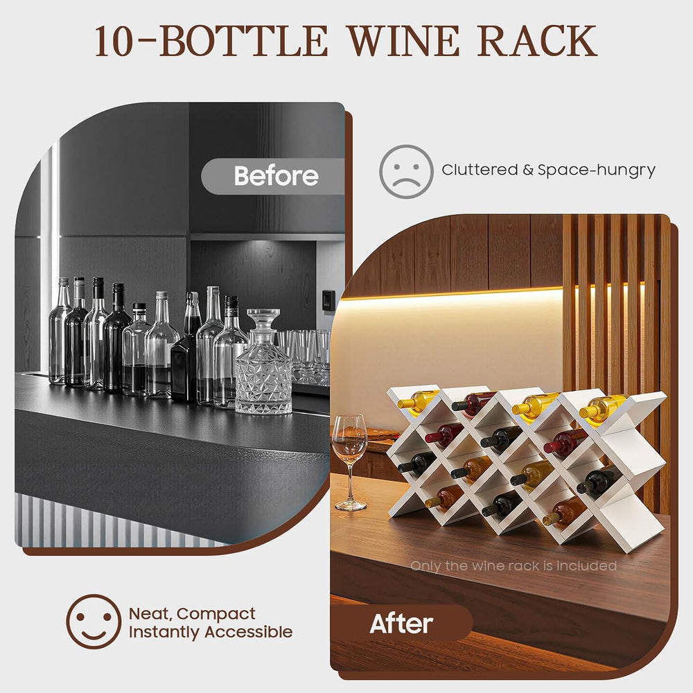 10 Grids Wooden Wine Rack โ Wall Mounted or Countertop Storage, Diamond Latti...