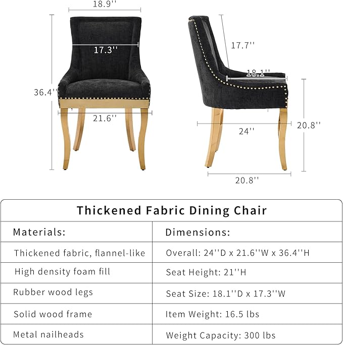 Dining Chairs Set of 2, Kitchen & Dining Room Chairs, Chenille Fabric Uph...