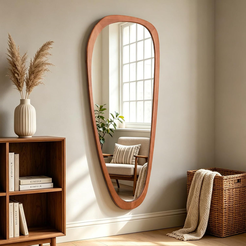 HOMECOOKIN 48" H x 22" W Asymmetrical Mirror, Irregular Wooden Wall...