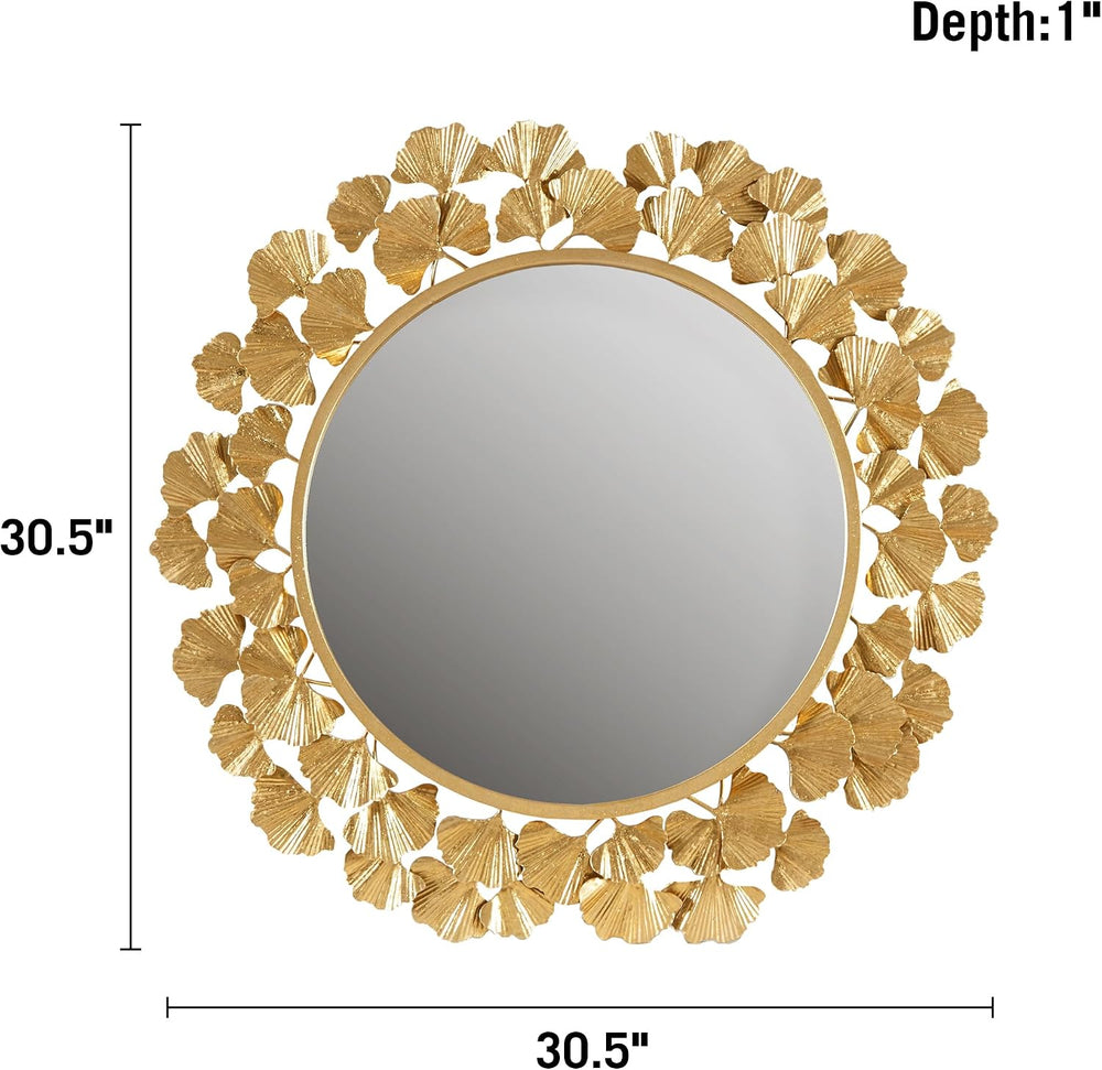 Martha Stewart Wall Décor Large Gingko Leaf Round Wall Mirror for Living Room...