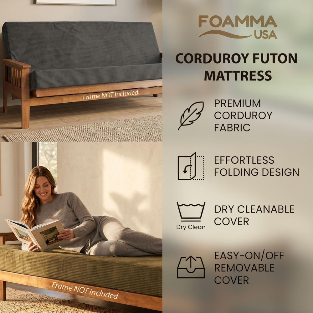 FoammaUSA Premium Corduroy Futon Couch Mattress โ Made in USA 6-Inch Memory F...