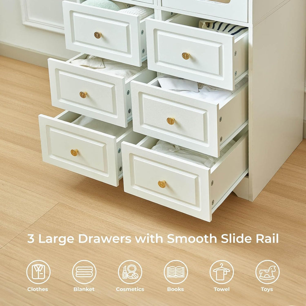 Armoire Wardrobe Closet, White Bedroom Armoires Cabinet with Mirror Door and ...