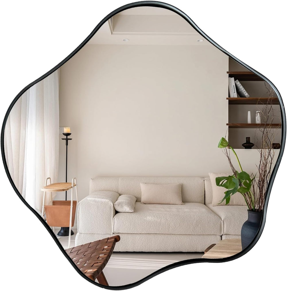 Scalloped Irregular Mirror, 16" Asymmetrical Art Deco Wall Mirror with B...