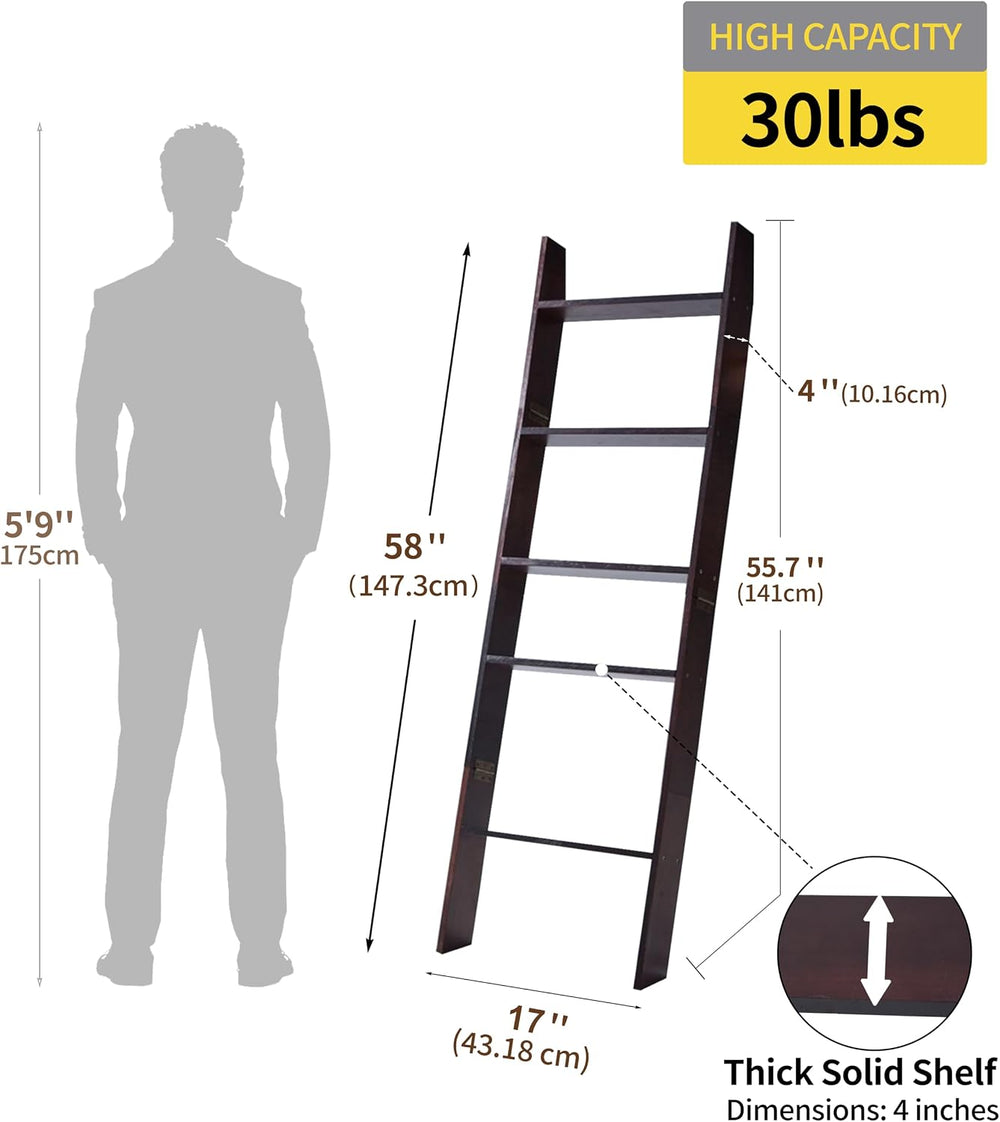 XUNIQUE 5-Tier Blanket Ladder for The Living Room, 4.8 FT Anti-Slip Decorativ...