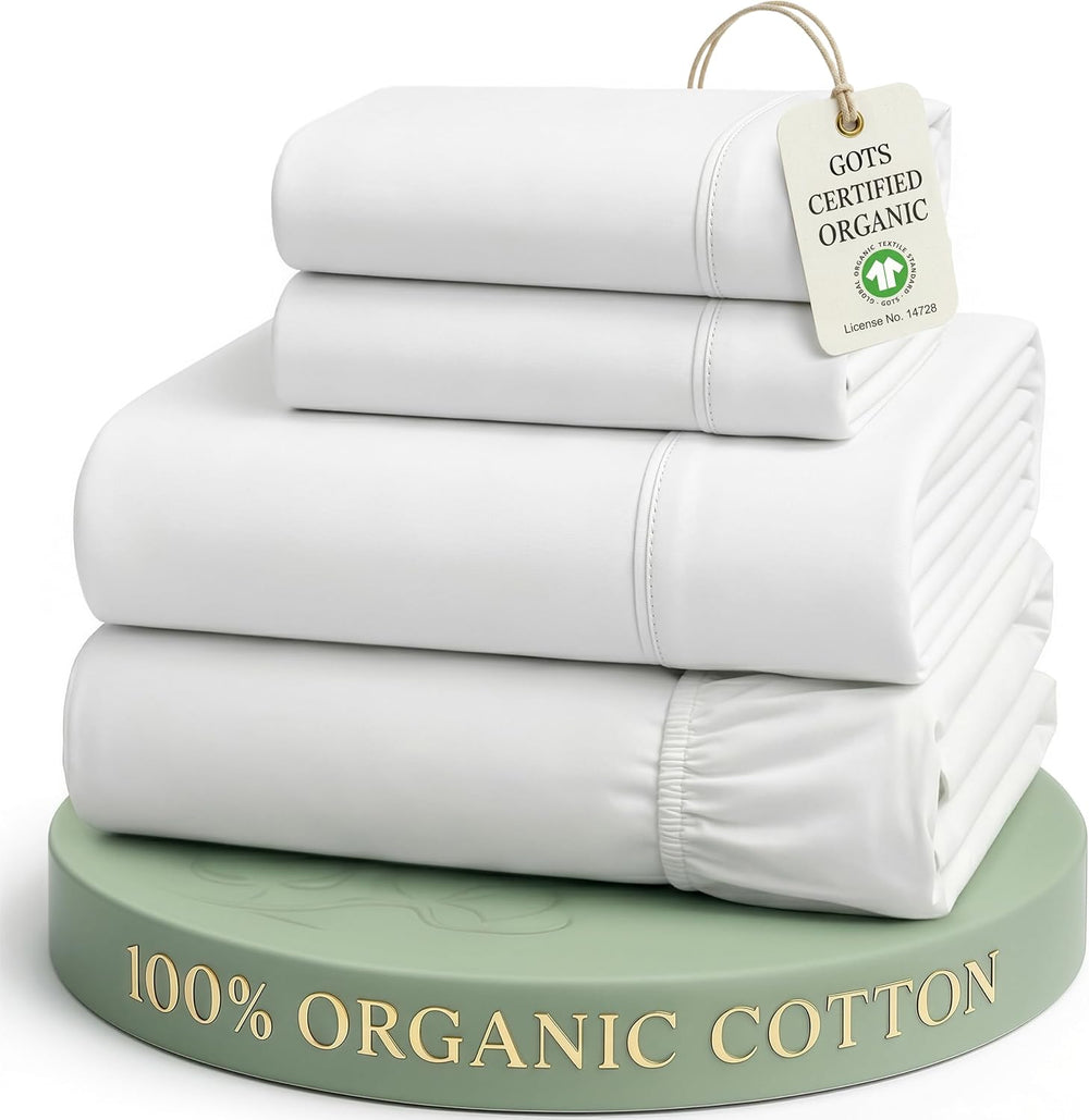 LANE LINEN Queen Sheets 100% Organic Cotton GOTS Certified Percale Weave Deep...