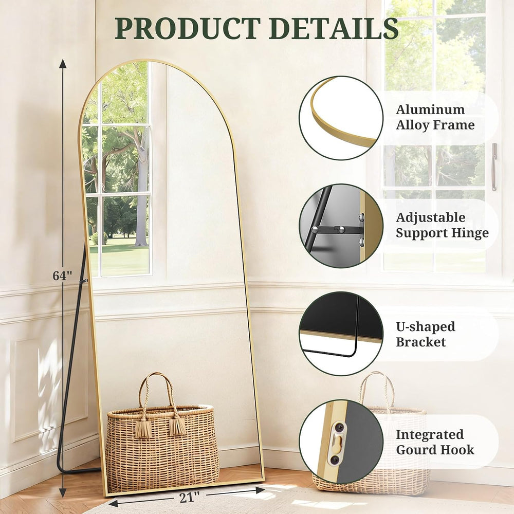 Mirror Full Length 64"x21", Arched Full Body Floor Mirrors with Stand
