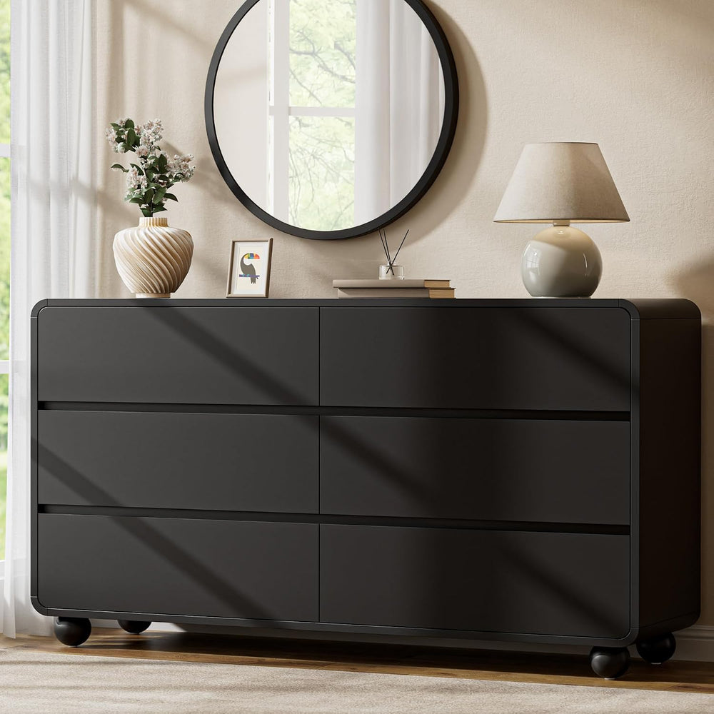 6 Drawer Dresser for Bedroom, 55" Wide Chest of Drawers, Black