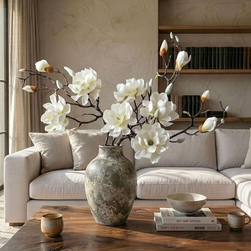 JOVIPOP Artificial Magnolia Flowers 3PCS, 27.5" Faux Magnolia