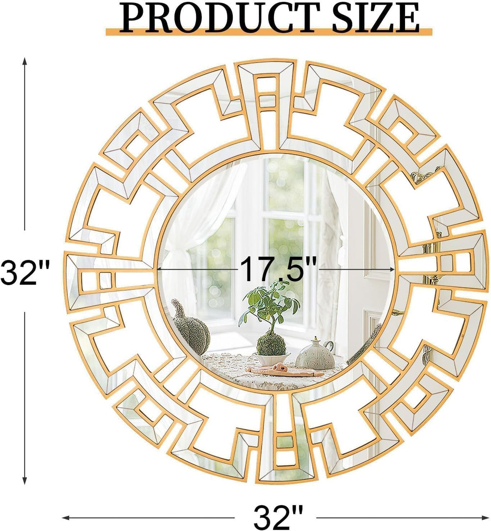 Chende Gold Mirrors for Decor, 32'' Round Wall Mirror with Beveled Gl...