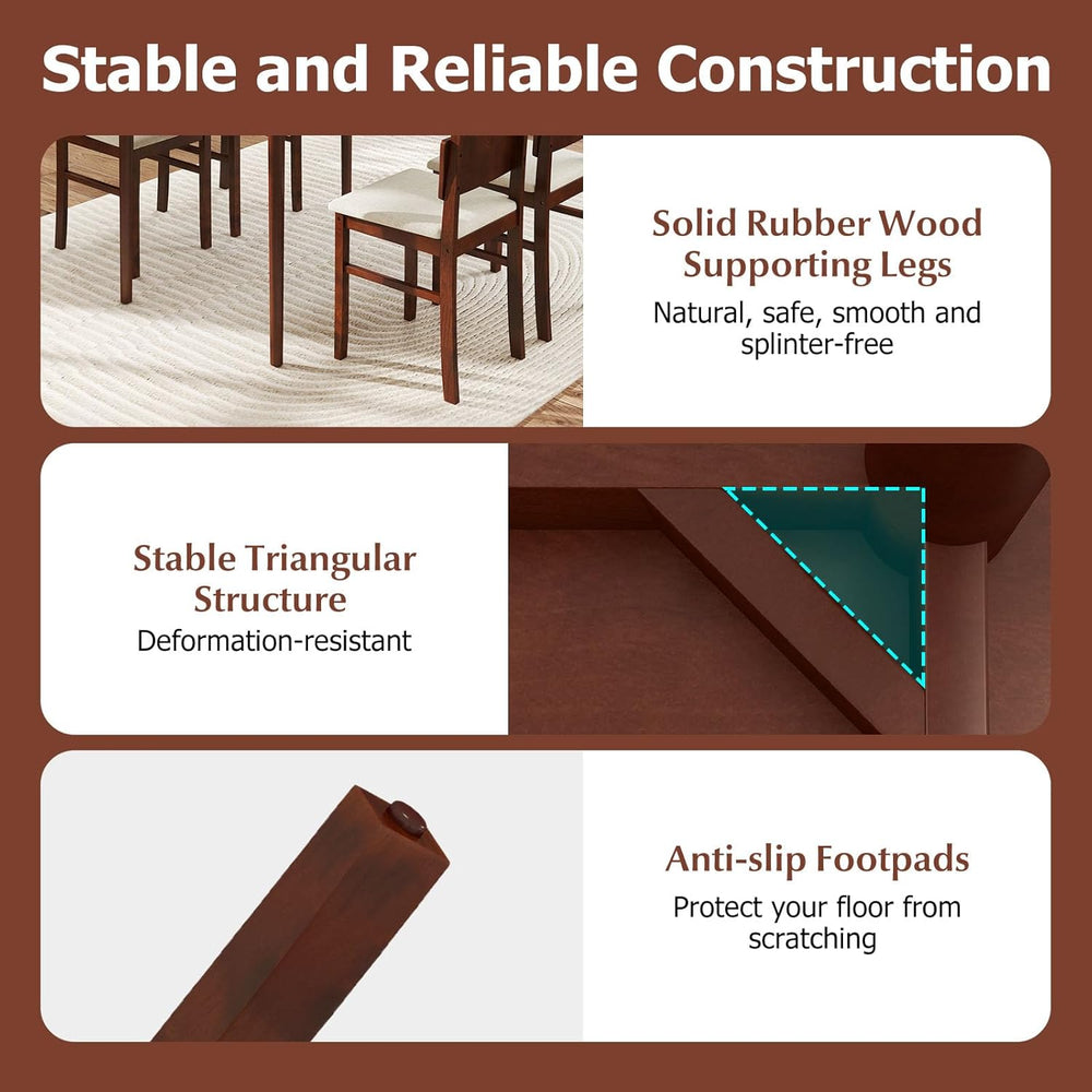 Tangkula Dining Table Set for 4, Dinette Set with Table and 4 Padded Seat, Ru...